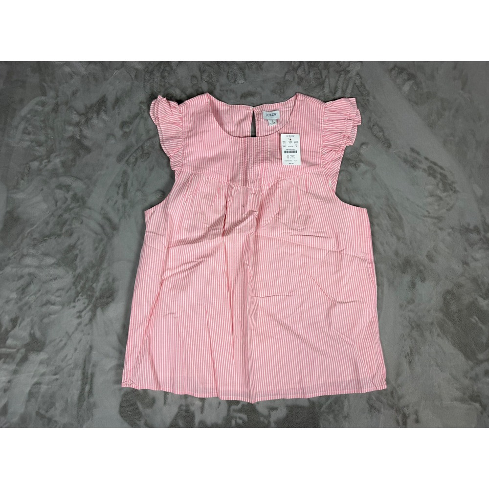 J.Crew Pink White Striped Ruffle Sleeve Pintuck Blouse BA749 Small NWT